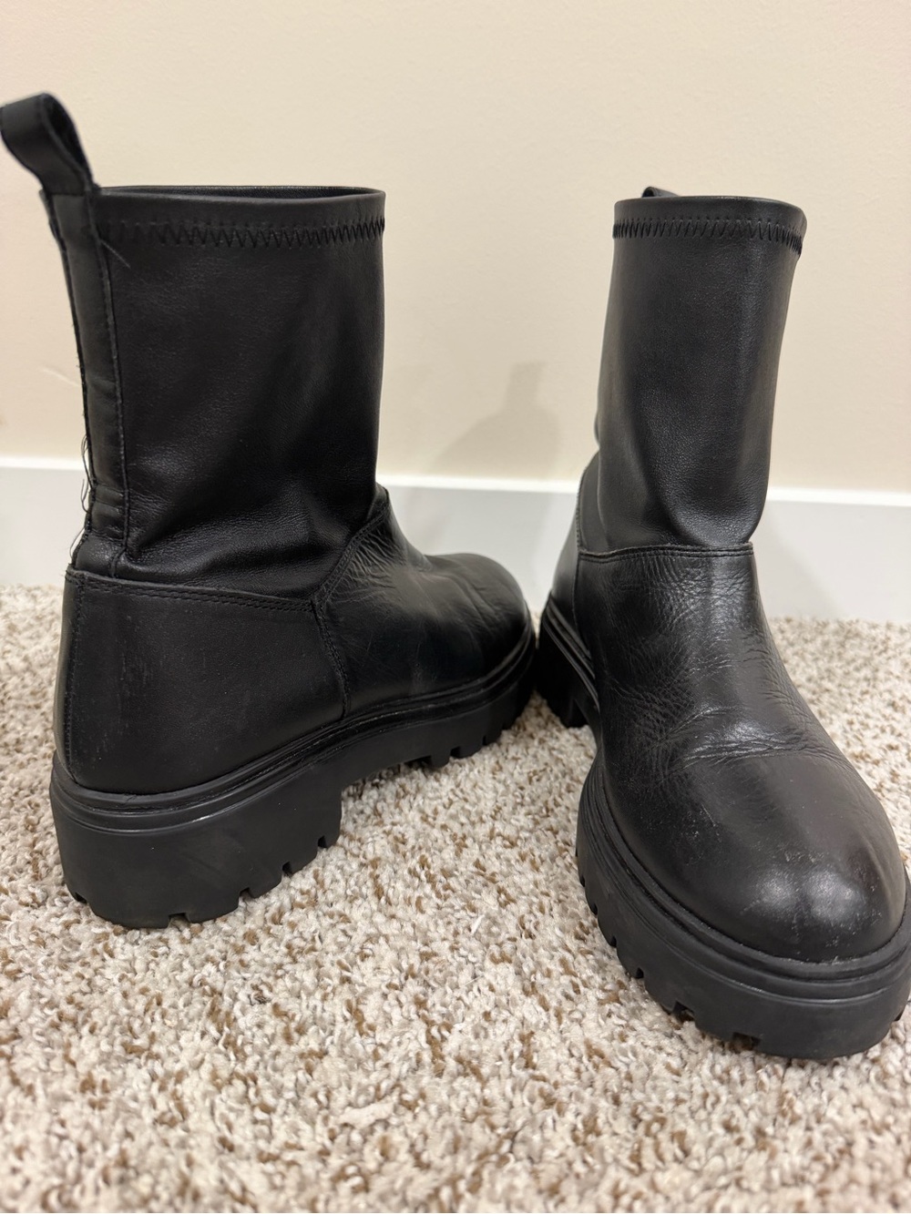 Women's Black Platform Leather Ankle Boots